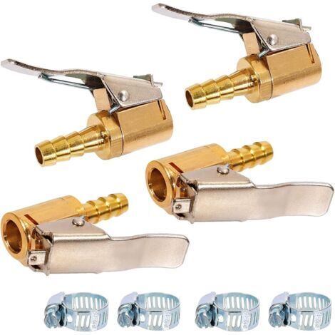 4 Pièce 6mm Adaptateur de Valve de Pneu de Voiture, Air Mandrin Pompe De Gonflage Valve Clip Pince Connecteur Adaptateur, Embout pour Compresseur Laiton Pneumatique (1/5)