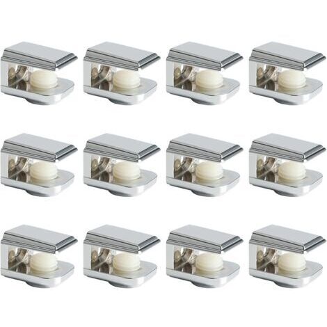 Support Étagère Verre Support d'Étagère Réglable et Adaptable d'Épaisseur de 5-8MM pour Salle de Bain, Fixation Murale à Vis, Finition Chrome Poli en Alliage de Zinc, 12 Pcs, EBL1015-12P (1/5)