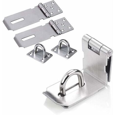 Cadenas Loquet de Porte Cadenas en Acier Inoxydable Moraillon Cadenas Verrou Porte Chambre Hasp Fermoir Verrou de Porte de Portail Verrou pour Portes Armoire Tiroir Placard-Argent,,2Pcs (1/5)