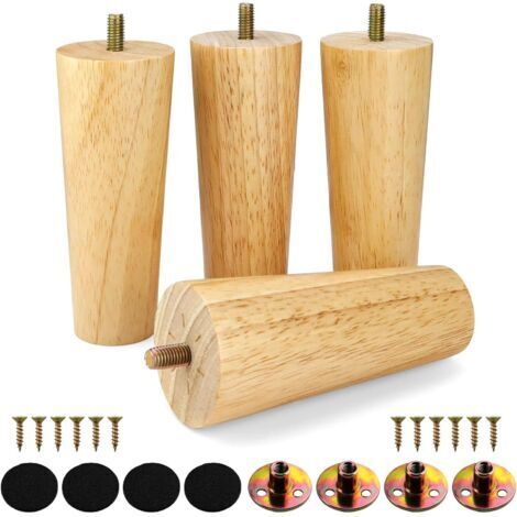 4 Pièces Pieds de Meubles en Bois de 12 cm, Grain de Bois Clair, Design Élégant et Simple, Forte Capacité de Charge, Idéaux pour Tables, Canapés et Armoires (1/5)