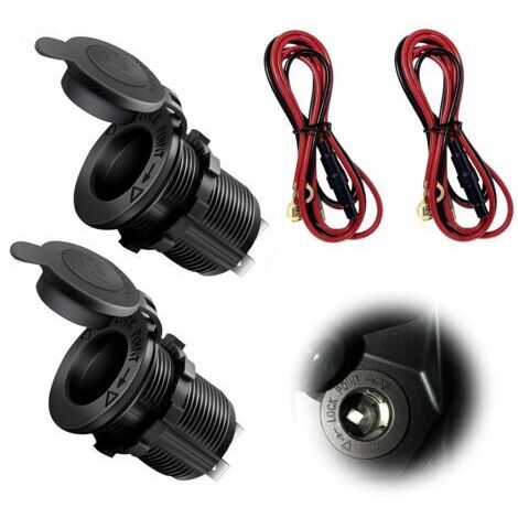 2 Pcs Waterproof Cigarette Lighter Socket 12V 24V Marine Cigarette Lighter with 1m Cable, Waterproof DC Power Socket with Dust Protector Cap, Accessories for Car, Motorcycle, Boat, Camping (1/5)