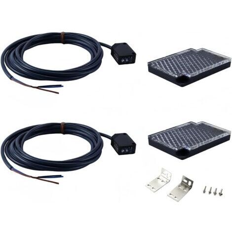 Lot de 2 capteurs de barrière lumineuse pour montage mural intérieur NPN (commutable NO ou NC) avec détection de 4 m, câble de 2 m, plaque réflectrice, étanchéité IP67 (1/5)