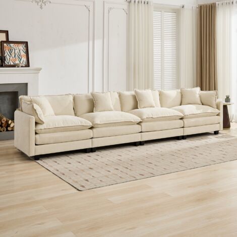 Canapé d'angle 4 places DE5014BG, tissu chenille respirant, beige (1/5)