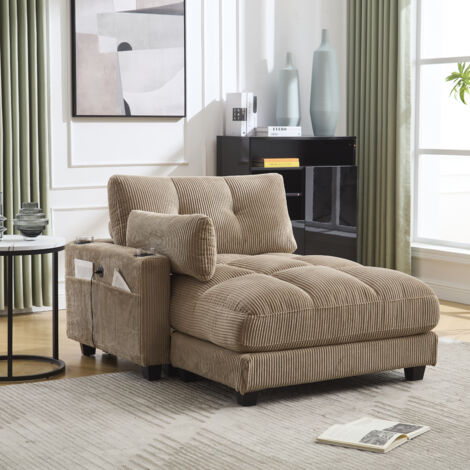 Fauteuil relax kaki avec accoudoirs équipés, port USB et rangements intégrés (1/5)