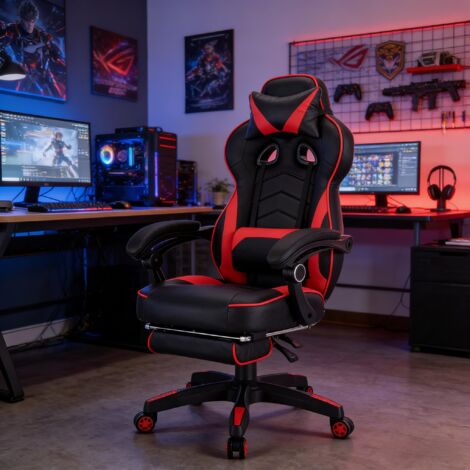 Chaise gaming inclinable ergonomique avec accoudoirs réglables – Noir (1/5)