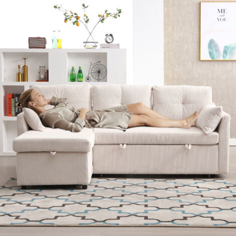 Canapé d'angle modulaire convertible avec rangement et méridienne – Velours côtelé, 206x108 cm (1/5)