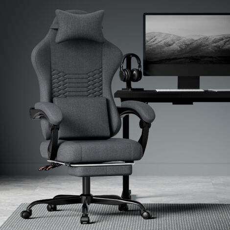 Fauteuil de gaming ergonomique avec massage et repose-pieds réglables (noir) (1/5)