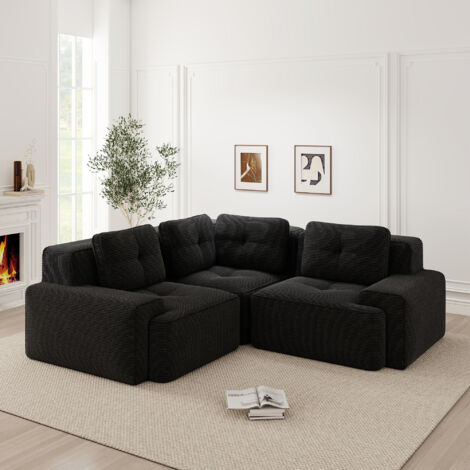 Canapé modulaire sans structure en velours côtelé - Noir (1/5)