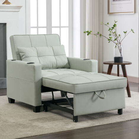 Canapé-lit 3-en-1 inclinable avec USB et porte-gobelets – gris, 1 place (1/5)