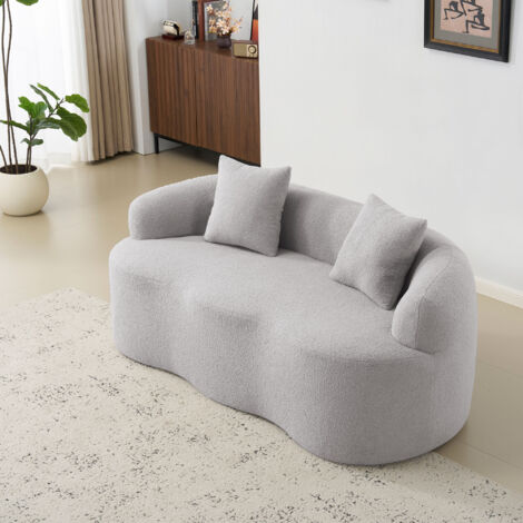 Canapé 2 places incurvé avec accoudoirs ronds – gris clair / beige, compact pour petit espace (1/5)
