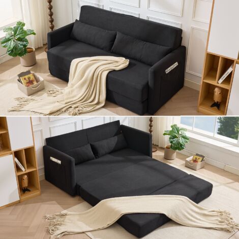 [Canapé-lit 2 places] Convertible velours côtelé, noir, 165x92x82 cm (1/5)