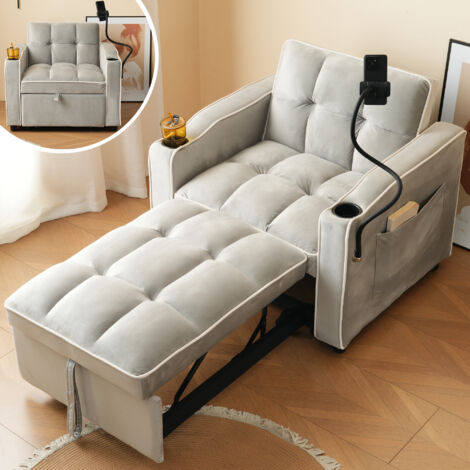 Canapé-lit 3-en-1 inclinable avec porte-gobelets et support téléphone – gris, 83x167x76 cm (1/5)