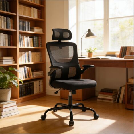 Chaise de bureau dossier haut respirante avec roulettes – noir (1/5)