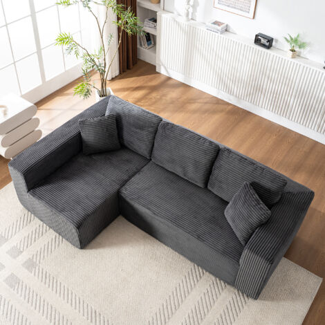 Canapé d'angle modulaire convertible chaise longue tissu respirant gris (1/5)
