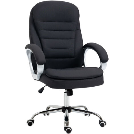 Chaise de bureau ergonomique réglable avec accoudoirs, dossier haut, tissu lin, noir, 64x75x111-121 cm (1/5)
