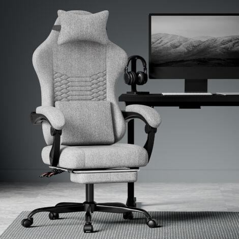 Fauteuil de gaming ergonomique avec massage et repose-pieds réglables (gris clair) (1/5)