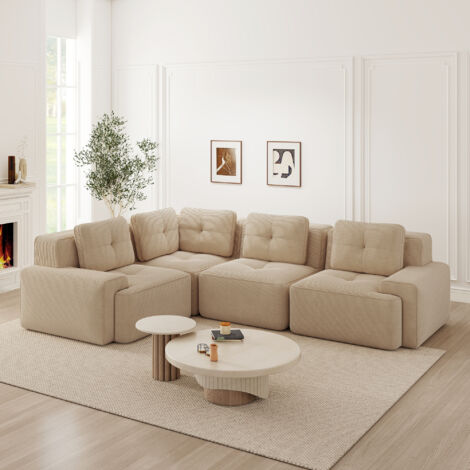 Canapé modulaire sans structure en velours côtelé beige, profond et confortable (1/5)