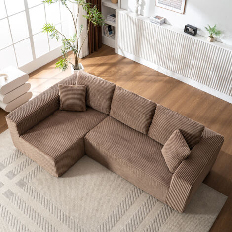 Canapé d'angle modulaire convertible en chaise longue, tissu doux, sans montage – Gris (1/5)