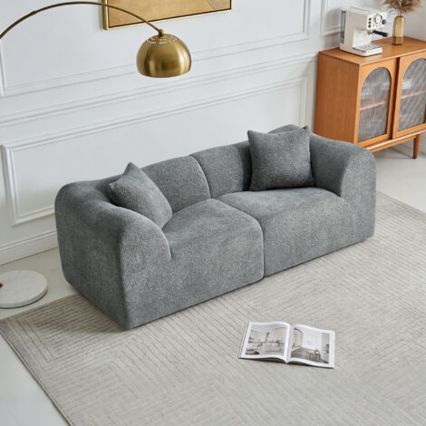 Canapé 2 places en velours moelleux – Compact avec coussins inclus – Gris (1/5)