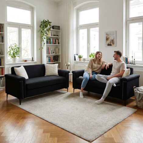 Canapé 2 places FX-P22EU-BK tissu confortable, pieds métalliques - Noir 172 cm (1/5)