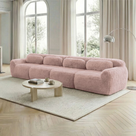 Canapé 4 places modulable en tissu peluche premium, mousse 32D, antidérapant – Rose (1/5)