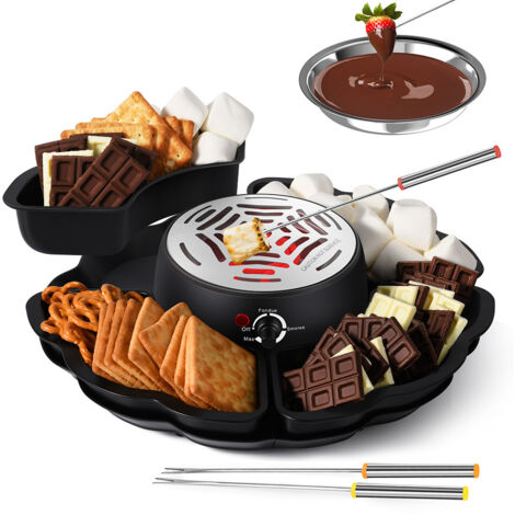 Fondue Set 2-en-1 Électrique 220v- Appareil à Raclette et Chocolat avec Plateau à Fruits Réversible, Poêle à Frire pour Guimauves, BBQ de Table pour Soirées en Famille - Idéal Cadeau-Alovez (1/5)
