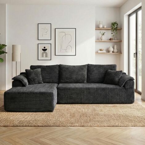 Canapé d’angle modulaire en forme de L avec coussins compressibles – Canapé confortable pour salon, design moderne et fonctionnel (1/5)