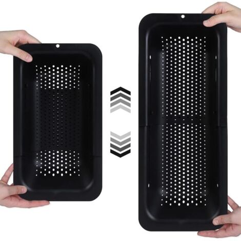 Égouttoir multifonction extensible pour évier – idéal pour laver les fruits et légumes, égoutter les pâtes cuites et les ustensiles – design compact et gain de place – couleur noire
