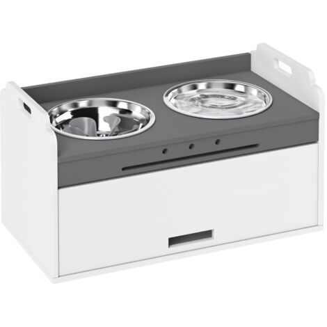 Mangeoire surélevée pour chien avec rangement intégré, 2 bols anti-dérapants, hauteur réglable, dimensions 60 × 30 × 35,5 cm, couleur blanc (1/5)