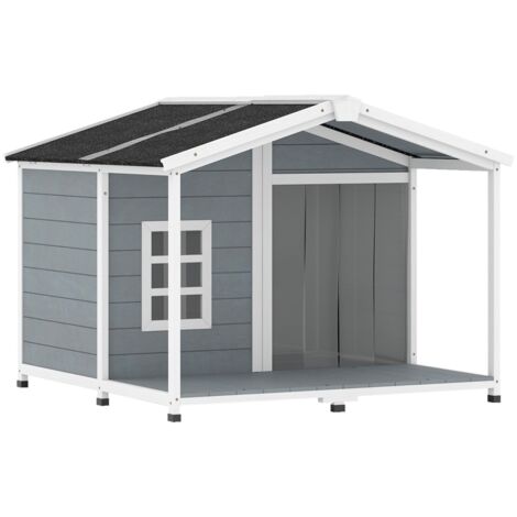 Cabane pour chien résistante aux intempéries, surélevée en bois avec toit en bardeau bitumé et terrasse intégrée, idéale pour chiens de taille moyenne (103 × 107 × 83,5 cm), gris anthracite (1/5)
