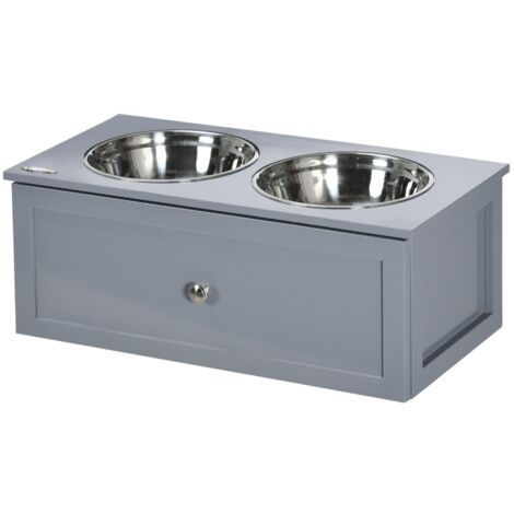 Distributeur de nourriture pour chien moyen – 2 bacs séparés de 2 L chacun en acier inoxydable, avec tiroir amovible et design ergonomique (60 × 30 × 24 cm), couleur gris anthracite (1/5)