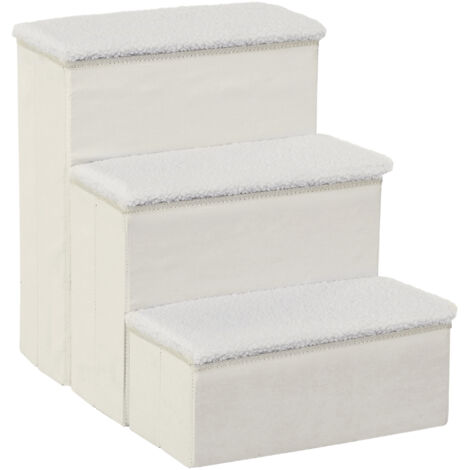 Échelle pliable pour animaux domestiques – 3 marches en MDF blanc, design compact avec espace de rangement intégré, idéale pour chats et chiens (40 × 54 × 48 cm) (1/5)