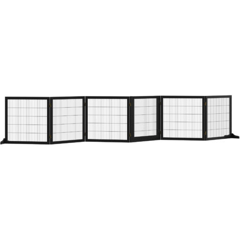Clôture de sécurité pour chien en pin massif, barrière pliable bidirectionnelle 432 x 36 x 70 cm, protection anti-fugue et séparation d’espaces intérieurs/extérieurs (1/5)