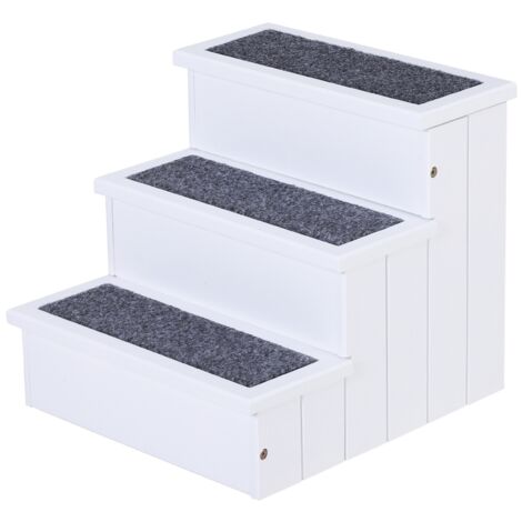 Escalier pour chiens et chats – 3 marches avec revêtement moelleux antidérapant, rangement intégré, en pin naturel blanc, dimensions 40,5 × 44,5 × 38 cm – idéal pour accéder au canapé ou au lit (1/5)