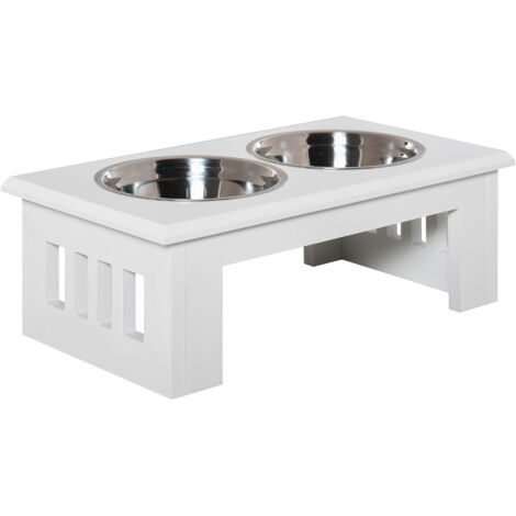 Gamelle surélevée pour chien – Support en MDF blanc antidérapant, facile à nettoyer, avec bols en acier inoxydable (58,4 × 30,5 × 25,4 cm) – Idéal pour chiens de taille moyenne à grande (1/5)
