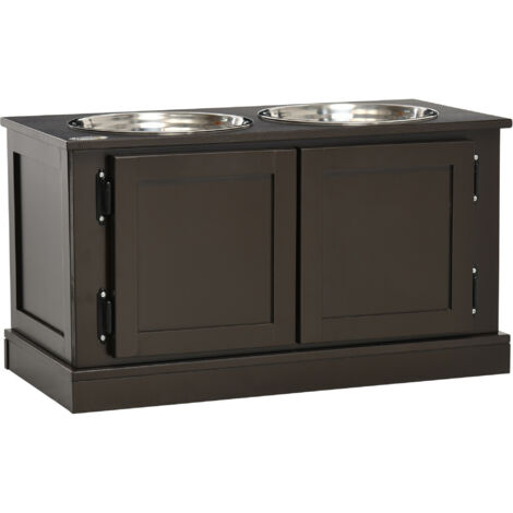 Gamelle surélevée pour chiens grands et géants – 2 bols inclus (eau + nourriture), support ergonomique avec espace de rangement intégré, dimensions 60 x 30 x 34 cm, couleur café