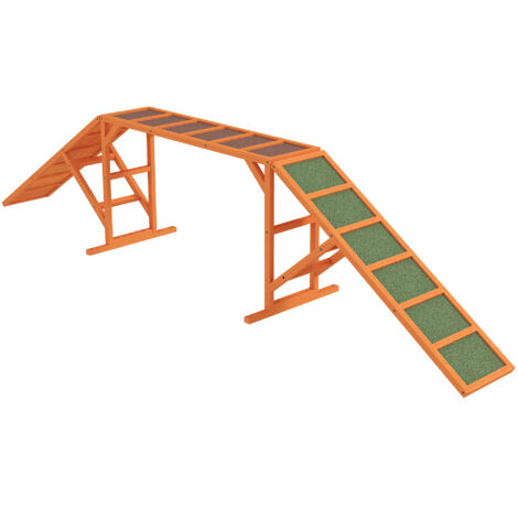 Tremplin d’agilité pour chiens extérieur – Plateforme antidérapante avec barre de protection, dimensions 325 x 55 x 69 cm, couleur orange, idéal pour entraînements intensifs en plein air (1/5)