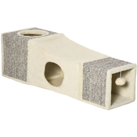 Tunnel ludique pour chats en sisal naturel – Tunnel interactif avec balle jouet intégrée – Dimensions 98 x 30 x 30 cm – Couleurs beige et marron – Idéal pour stimuler l’instinct de chasse (1/5)
