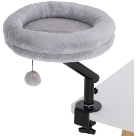Lit-chat pour bureau pivotant à 360° avec hauteur réglable, lit suspendu pour chat jusqu’à 6 kg, coussin amovible et lavable en machine, gris – idéal pour bureau à domicile
