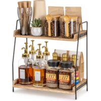 Coffee Station Organizer for Countertop, 2 Tier Coffee Bar Accessories and Organizer, Wooden Kitchen Storage & Organisation, Countertop Organiser for Kitchen, Home, Office - Brown