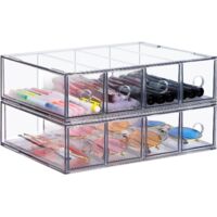 2 Piece Drawer Organizer with 8 Compartments Stackable Box Desk Organizer with Removable Drawer Multifunctional Storage Box for Stationery, Marrow, Desk, Sunglass