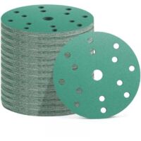 50 Pièces Disques Abrasifs 150 mm, 15 Trous, 10x Grain 60/80/120/180/400, Papier Poncage pour Ponceuse Excentrique (Vert)