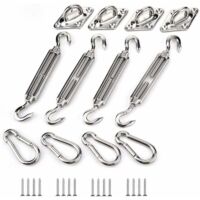 Kit de fixation de voile d'ombrage, kit de fixation de voile d'ombrage en acier inoxydable pour triangle et carré, rectangle, voile d'ombrage
