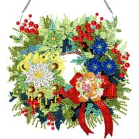 Kit de couronne de Noël en strass 5D « LOVE » avec motif de bonhomme en biscuit, à réaliser soi-même. Décoration à suspendre pour fenêtre ou porte. Cadeau idéal pour les amateurs de biscuits de Noël.