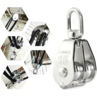 (Argent) M15 Stainless Steel Double Swivel Pulley - 1x Lifting Pulley - pour le levage de cordes sur les bateaux ou les yachts