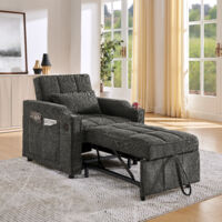 Canapé-lit minimaliste et élégant 3-en-1, style grand luxe léger, design coulissant pour transformation, fonction de charge USB, idéal pour la sieste, gris