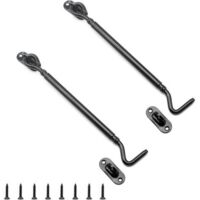 2 Pièces Crochet Porte Noir, Crochet de Porte en Acier Inoxydable de 205 mm avec œillet, Crochets de Bloque Volet Noir, avec Loquet à Vis avec Crochets, pour Fenêtres et Portes