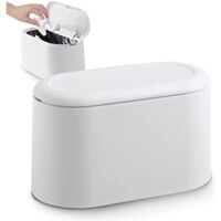 Small Table Top Bin with Push Button Lid for Office, Bathroom, Kitchen and Bedroom, Pet Food Storage (White)