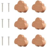 Wooden Cabinet Knobs for Children's Room, 6 x Furniture Knobs, Solid Wood Drawer Knobs with Screws, Drawer Handles for Decorating Dresser Kitchen Bedroom