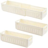 3 Pack Retractable Storage Boxes: Plastic Drawer Organizer Foldable with Handles, Expandable Storage Box for Kitchen, Bathroom, Office, Bedroom, Room